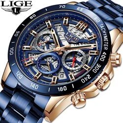 LIGE Fashion Men's Watches Top Brand Luxury Stainless Watch for Men Steel Casual Sports Man Chronograph Quartz Relogio Masculino