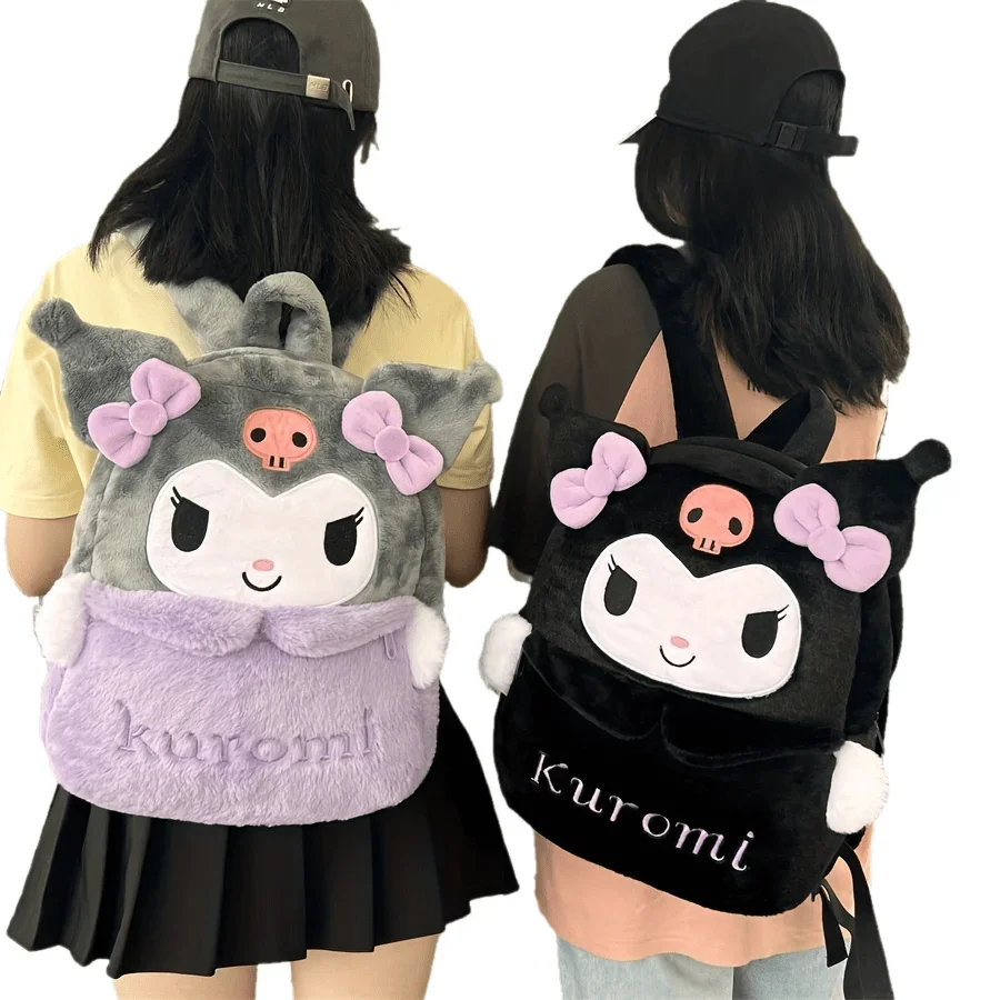 38CM New Sanrio Plush Stuffed Backpack Cute Kuromi Hello Kitty Plush Backpack Student Backpack Girlfriend Gift Kawaii Decoration