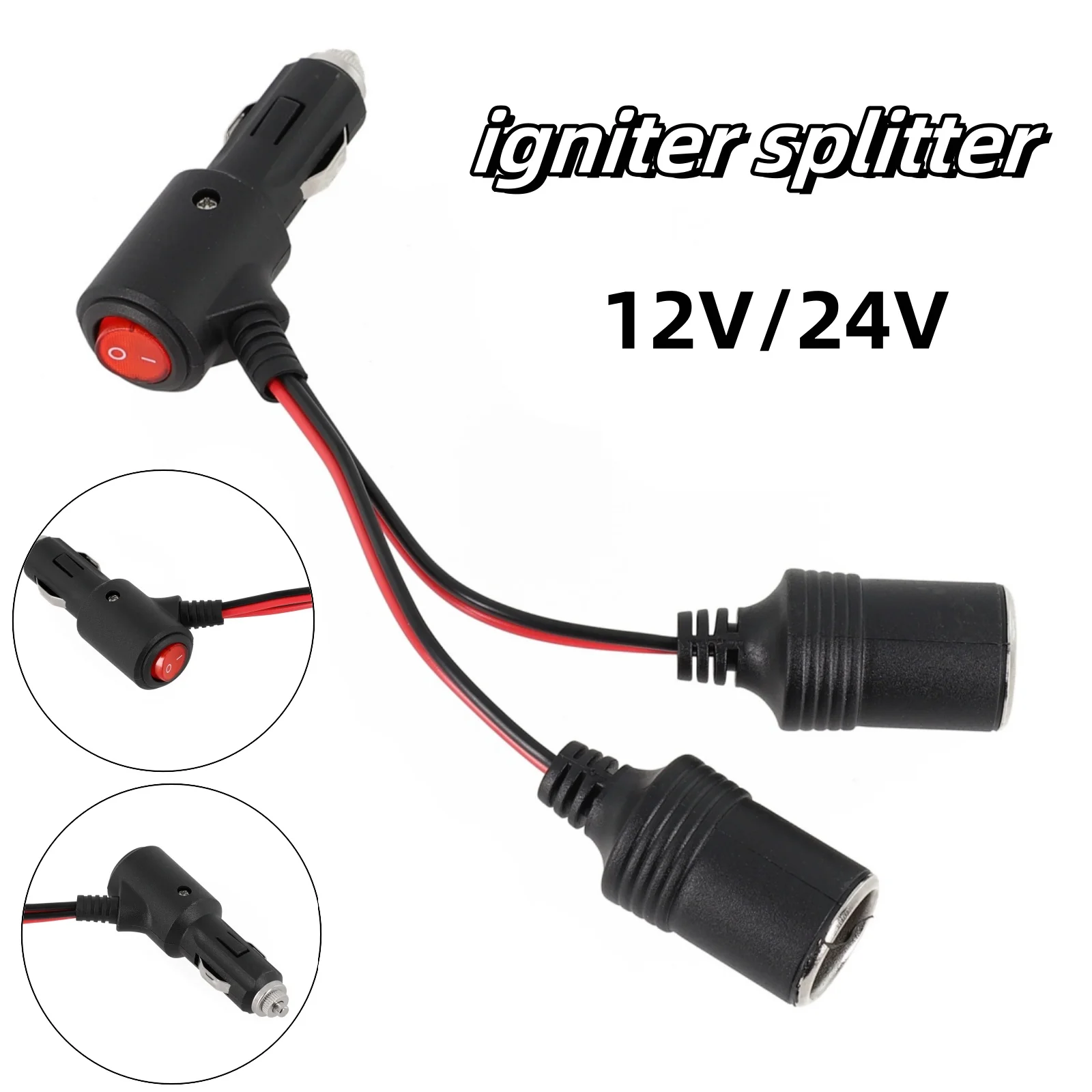 

Car Igniter Splitter For Cigarette Lighter 3.94 Inches 1 Male Plug To 2 Female Sockets 12V/24V Car Y Splitter Socket Distributor