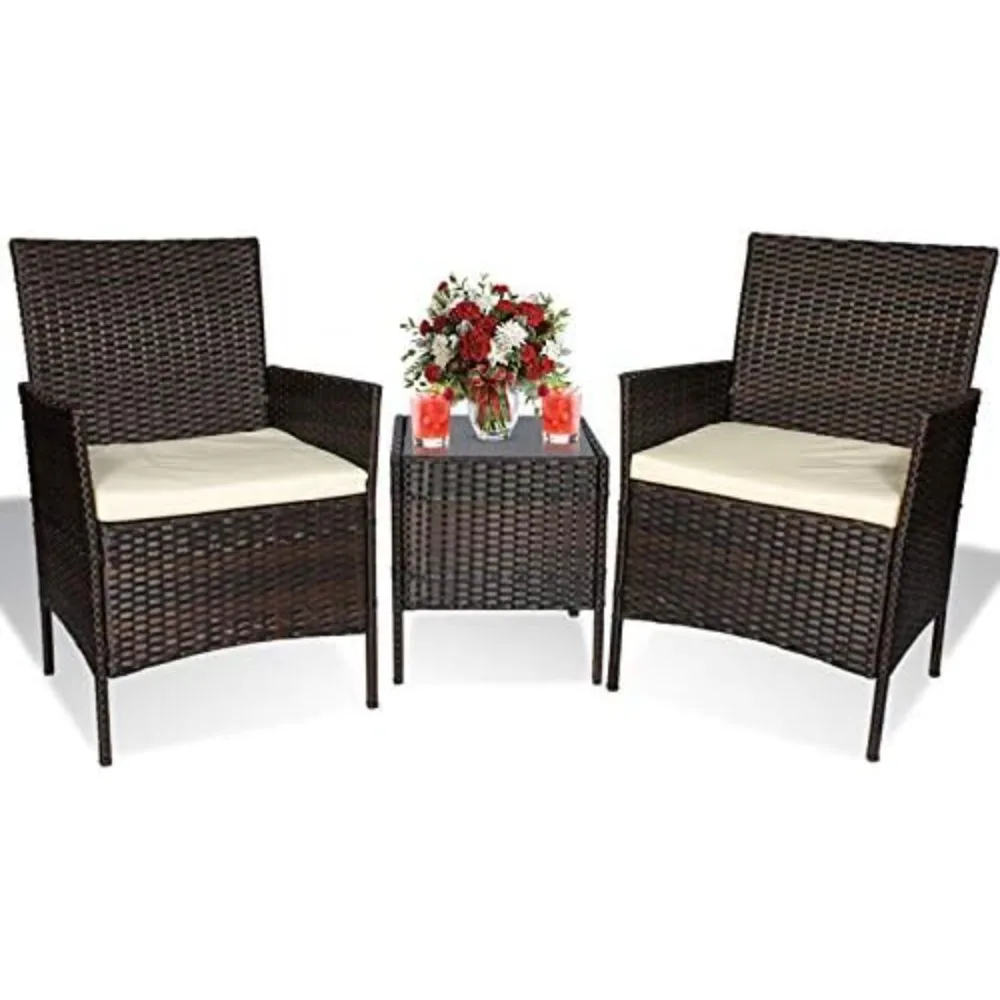 

3-piece courtyard furniture set, outdoor rattan dialogue set, porch PE rattan outdoor furniture set, with coffee table, wood