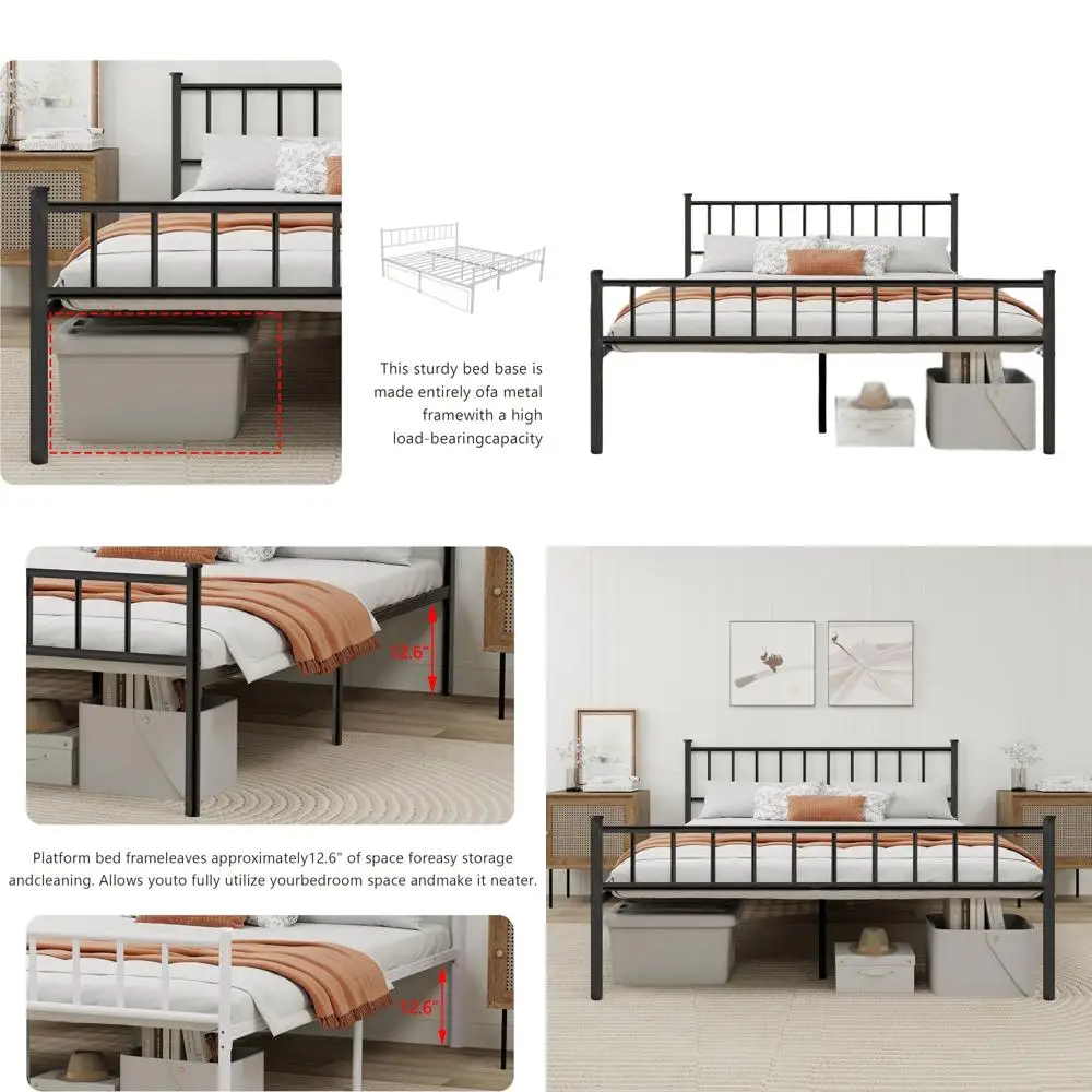 

Sturdy Steel Queen Bed Frame with Headboard - No Box Spring Needed, Easy Assembly, Black