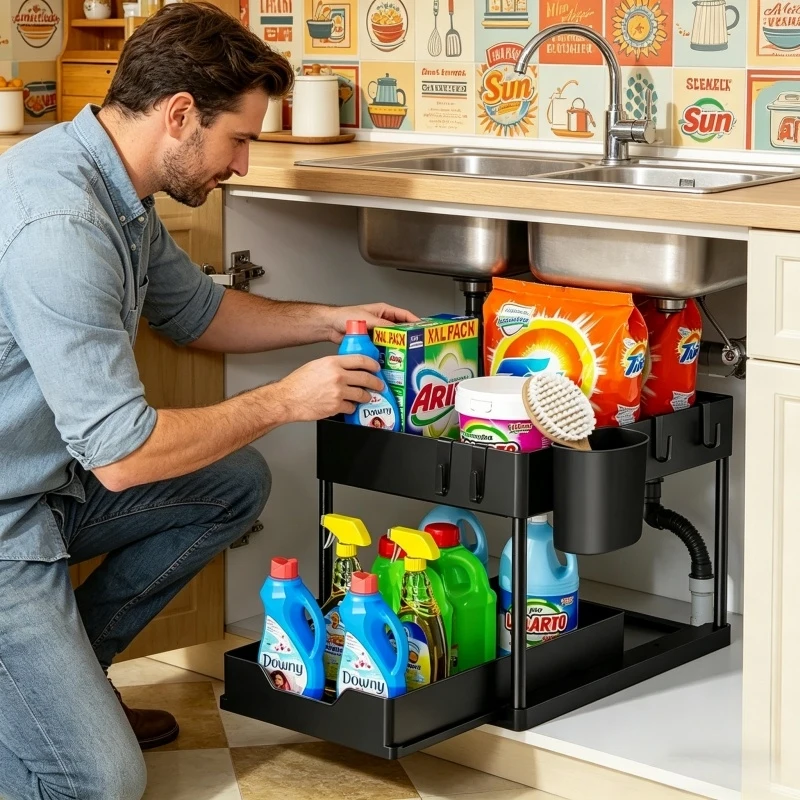 2026 New Organizador Bajo Fregadero 2 Tier Pull Out Sliding 