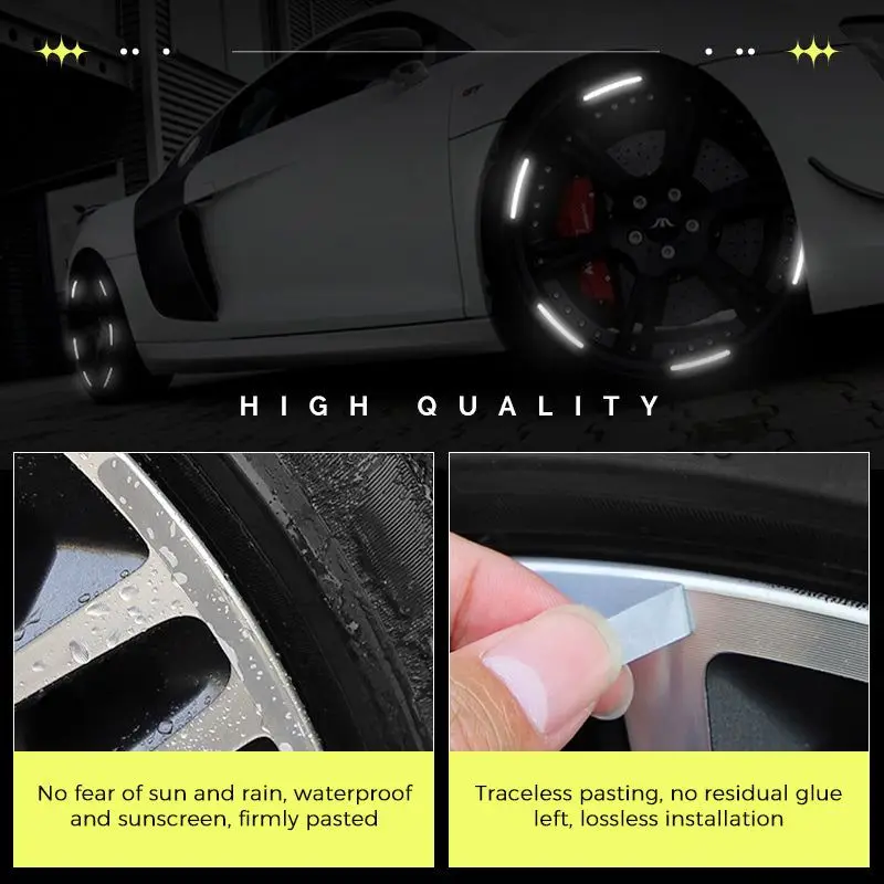 20pcs Car Wheel Tire Hub Reflective Strips Car Motor Tyre High Reflective Night Warning Safety Driving Reflector Sticker