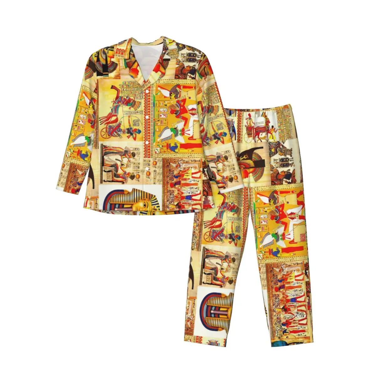 Men Pajamas Set of Autumn Winter Long-Sleeved Art Madhubani Home Clothing Sleepwear 2PCS/Set