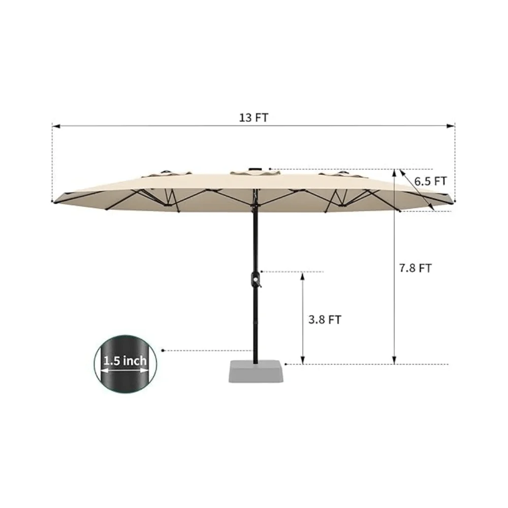 Meiyiu 13FT Large Double-Sided Patio Umbrella - Outdoor Rectangle Market Umbrella With Crank Handle & 12 Durable Ribs, Fade Resistant For Pool, Lawn, Garden, Backyard (No Base Included)