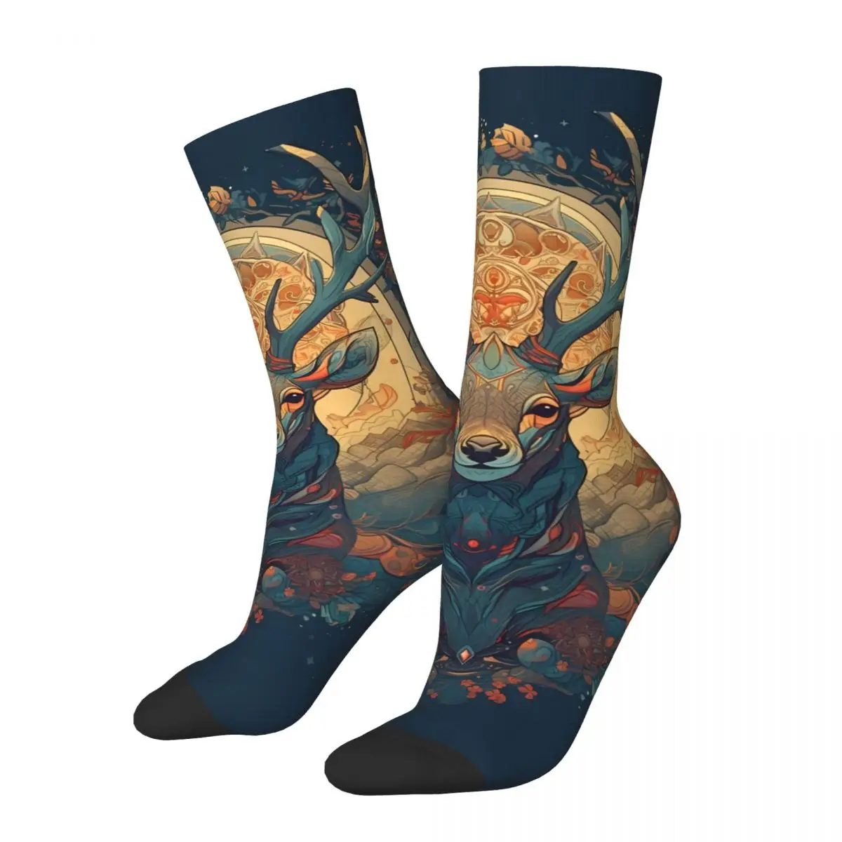 Elk Deer Sock Printed Man Polyester