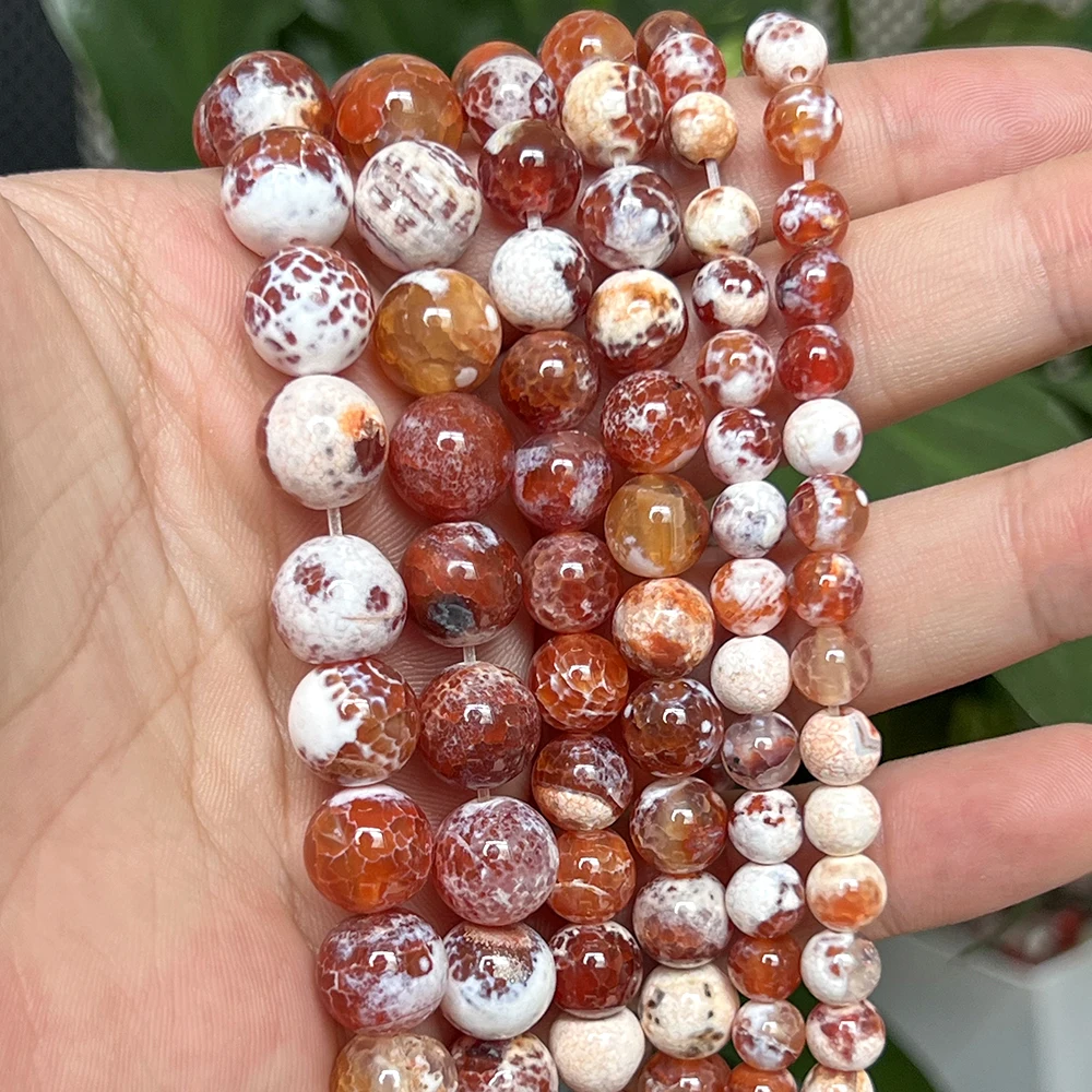 6-10mm Fire Agate Natural Stone Beads Loose Spacer Beads for Jewelry Making DIY Bracelets Necklaces Earrings  Accessories 15''