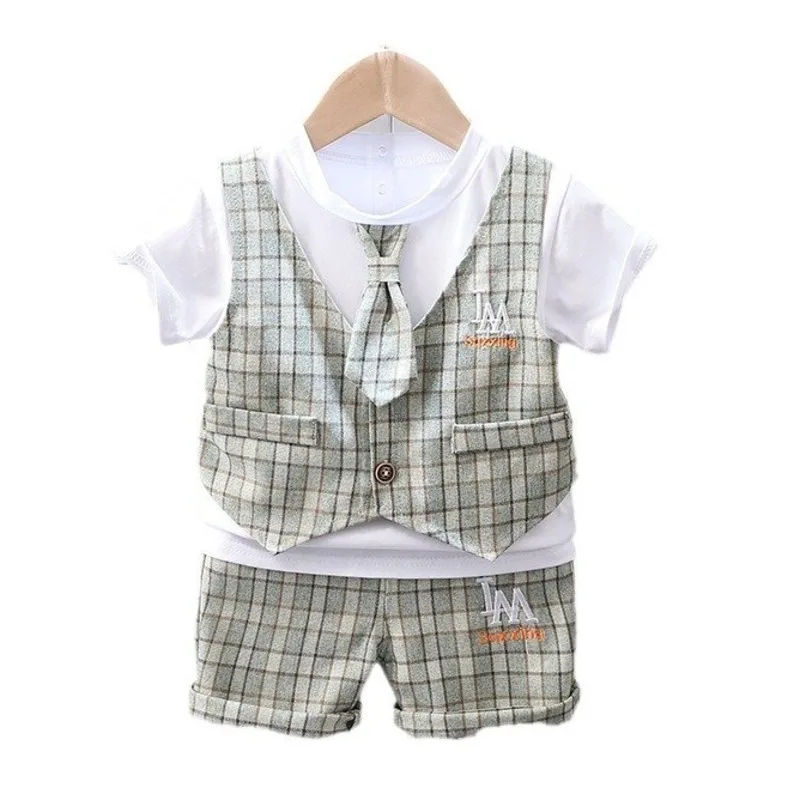 New Summer Baby Boys Clothes Suit Children Casual Plaid T-Shirt Shorts 2Pcs/Sets Toddler Costume Infant Outfits Kids Tracksuits