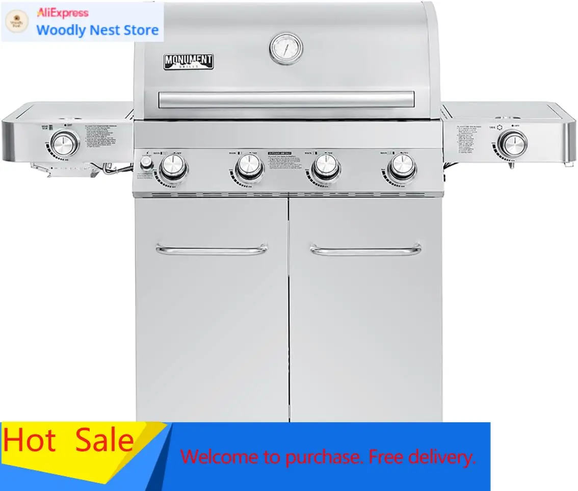 

Larger 4+2 Burner Propane Gas Grills Stainless Steel Cabinet Style with Side & Side Sear Burners, Built-In Thermometer, and Knob