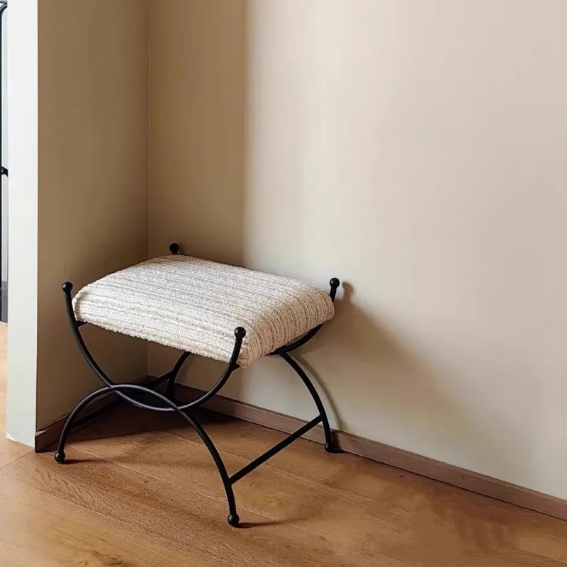 French Retro Creative Design furniture Living Room Low Stool Black Ironwork Sponge Seat Cushion Living Room Shoe-Changing Stool