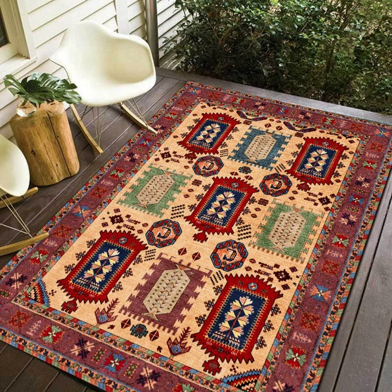 New Retro Bohemian Afghan Persian Ethnic Style Red Green Rice Multicolor Living Room Bedroom Carpet Floor Mat