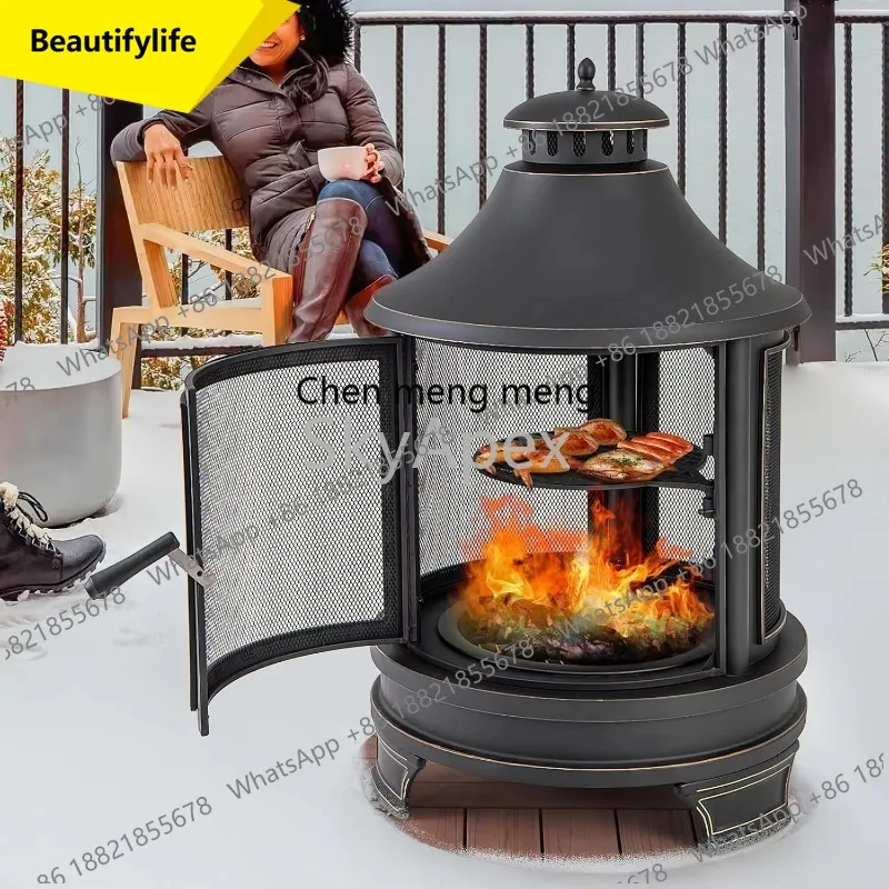 A55 2-in-1 Multifunctional Outdoor Wood Burner Firepit with BBQ Grill for Patio Backyard Burning Bonfire Durable Design for Home