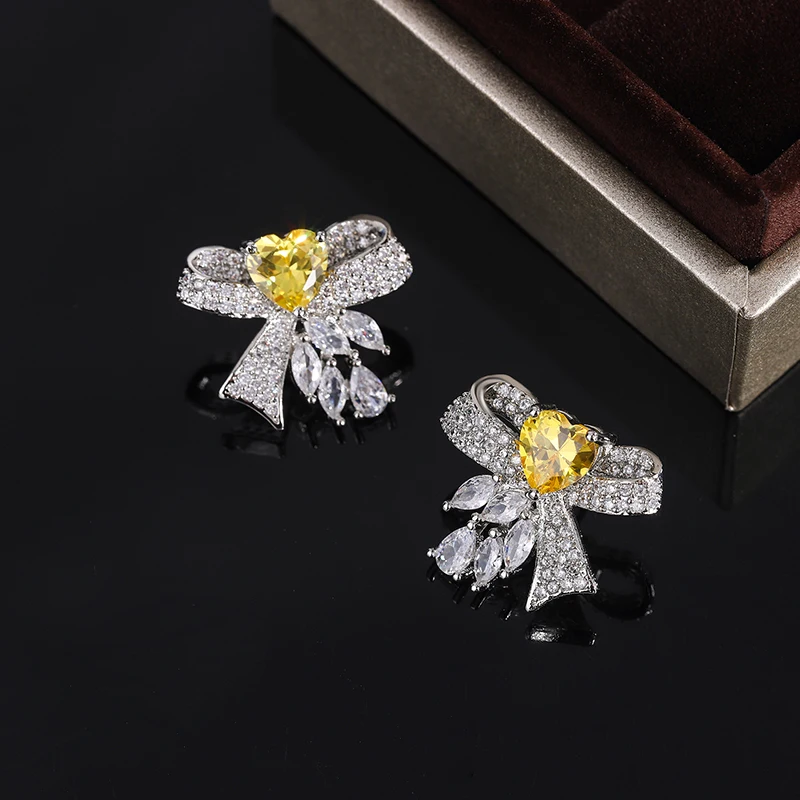 أقراط مطلية بالفضة للنساء ، مجوهرات فاخرة ، زركون ، هدية ذكرى سنوية أنيقة ، AAAA ، صفراء لامعة