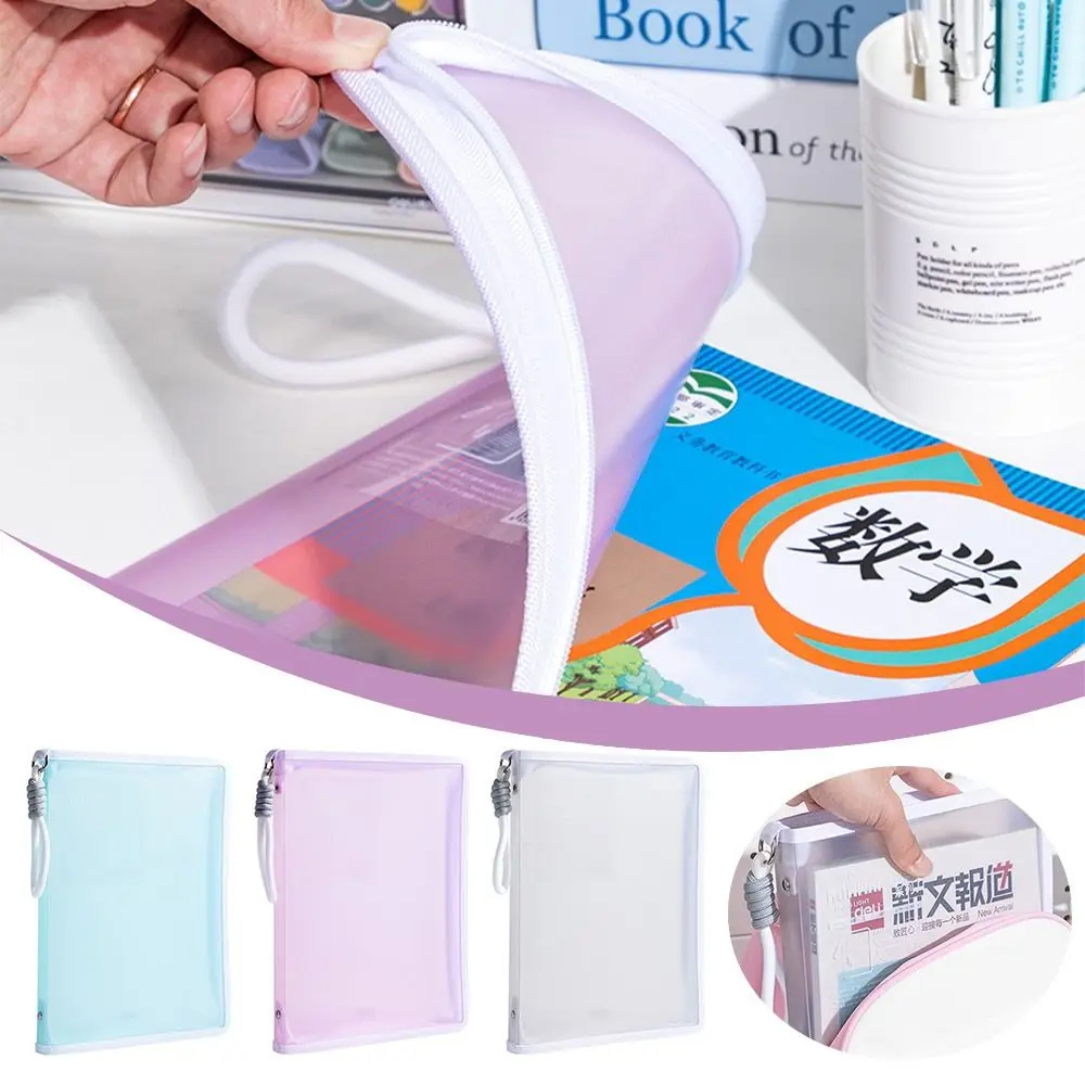 

Colorful Transparent A4 Zipper File Bag with Lanyard Large Capacity File Folder Bags Storage Bag Office School Supplies