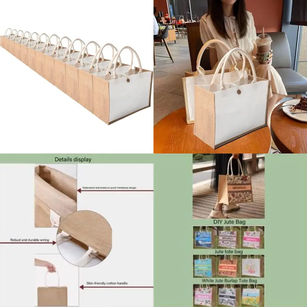 

Set of 12 Jute Beach Tote Bags with Button Closure, Travel and Grocery Bags, Perfect for Bridesmaids and Everyday Use