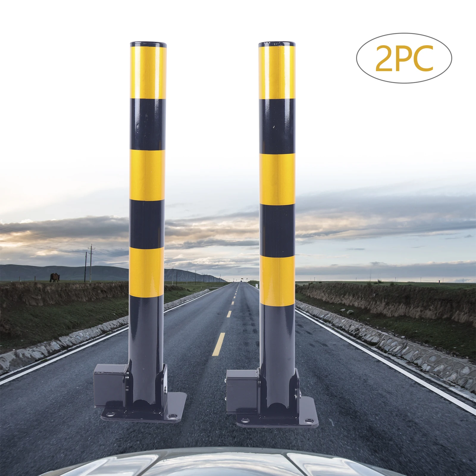 Parking Barrier Fold Downvehicle Security Car Bollard Driveway Post Lockable 2Pc Thickened Anti-Collision Parking Post