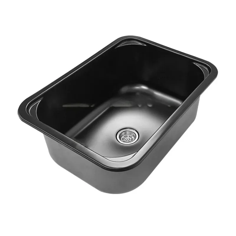 Small Size Black Stainless Steel Sink, RV Camper Caravan Yacht Kitchen Hand Wash Basin with Cutting Board Cover
