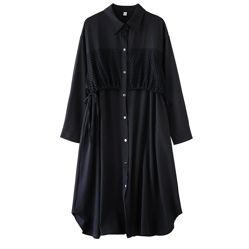 Lâche Midi irt Dr k Sle grande taille cintrée à la taille épissé minceur sur le genou fibre de Polyester Long col Sve