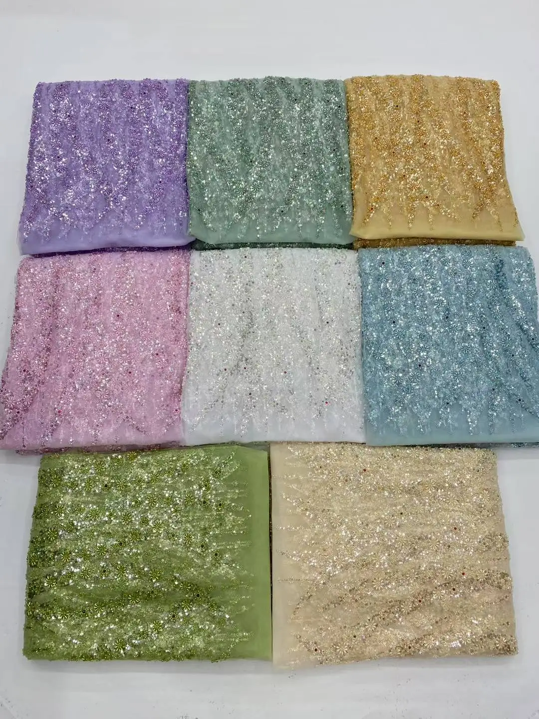 African Lace Fabric Bridal French Mesh Laces with plenty Sequins and Beads for Dress Material 5 Yards Slight Stretch DPW25062501