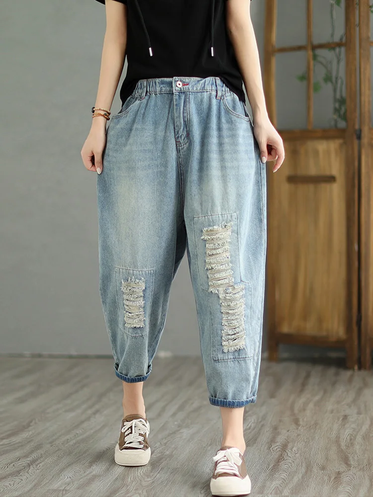 Max LuLu 2023 Classic Streetwear Womens Summer Fashion Vintage Holes Jeans Ladies Casual Ripped Denim Pants Punk Harem Trousers