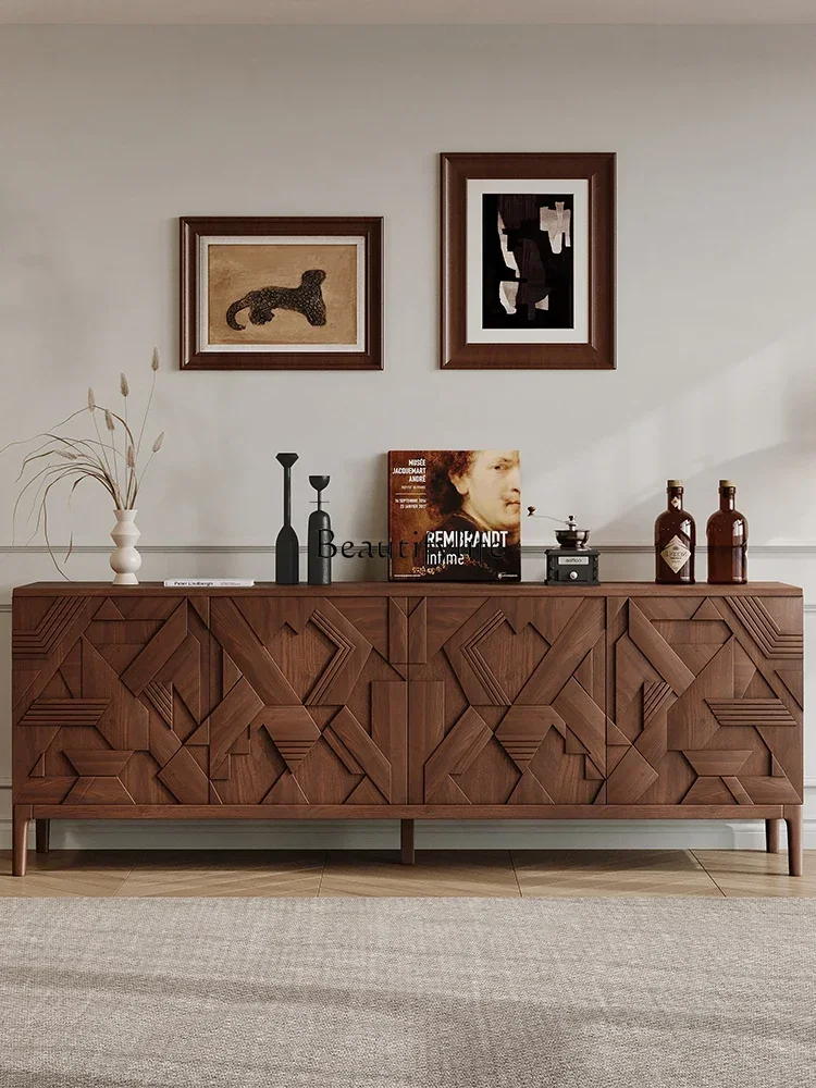 

ld25 Nordic French retro style solid wood storage locker retro carved porch storage wall side cabinet