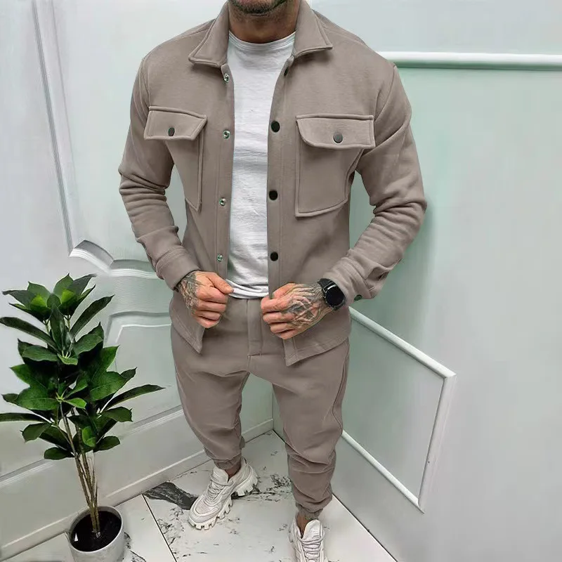 Two Piece Sets Men Pant Set Jackets Full Sleeve Single Breasted Turn Down Collar Coats Casual High Waist Long Pants Autumn 2025