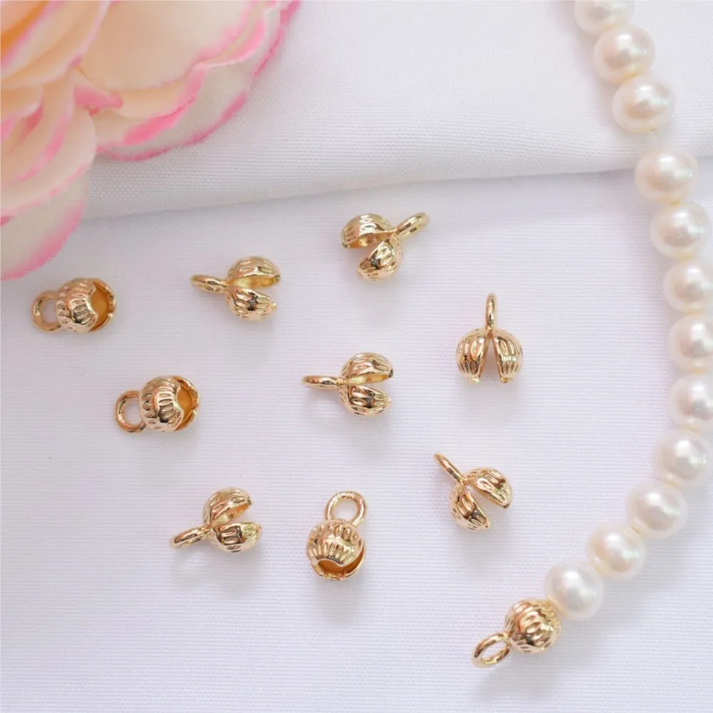 10Pcs 18K Gold Plated Brass No Fade Ends Clam Shell Bead Tip Ball Chain Connector DIY Bracelet Necklace Jewellery Making Supplie