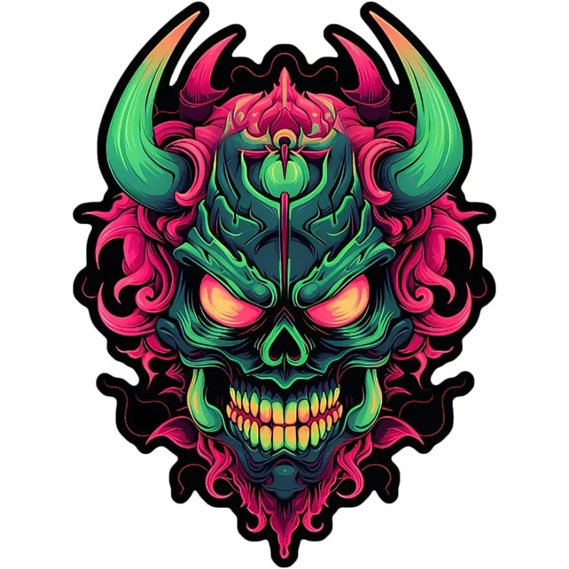 Samurai Warrior Head Die-cut Vinyl Sticker Glossy Waterproof Decal with Green Pink Details for Auto Laptop Motorcycle Phone