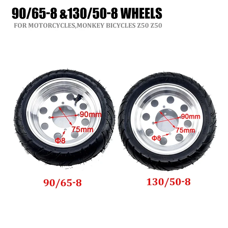 130/50-8 Rear Tire & 90/65-8 Front  Vacuum Rims Wheels for Honda Monkey Buyang Electric Scooter Pocket Bike Mini One Set