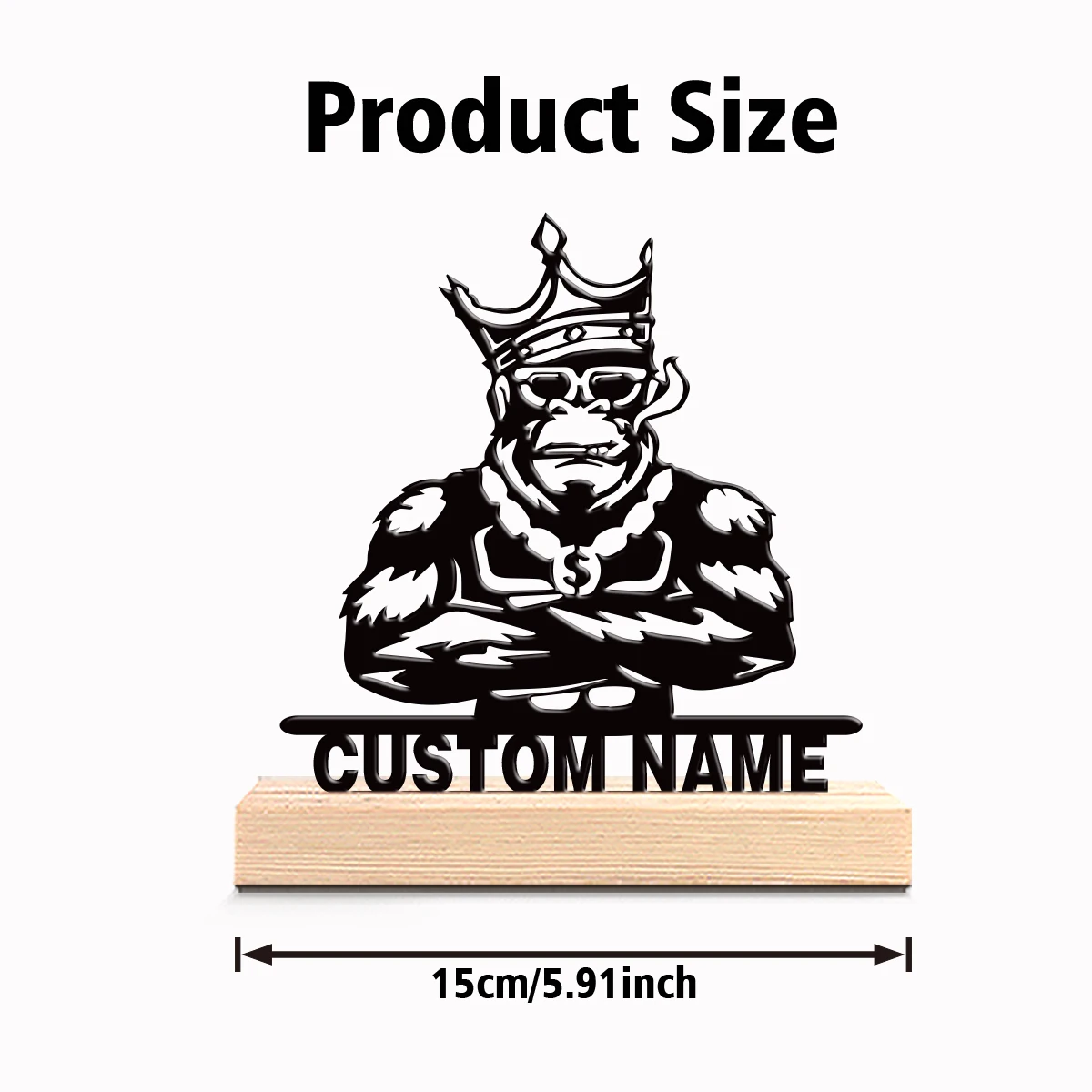 1pc Fashion Personalized Custom The King of Chimpanzees Metal Art With Wooden Base Tabletop Decoration Spooky Halloween, Christ