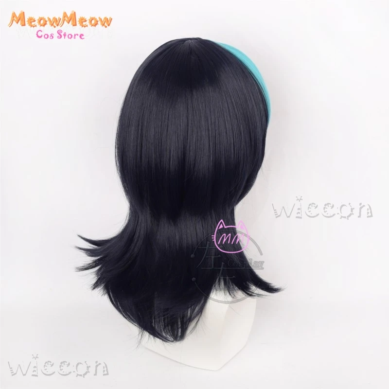 Perruque de cosplay anime noire et bleue résistante à la chaleur pour femme, idéale pour les fêtes d'Halloween