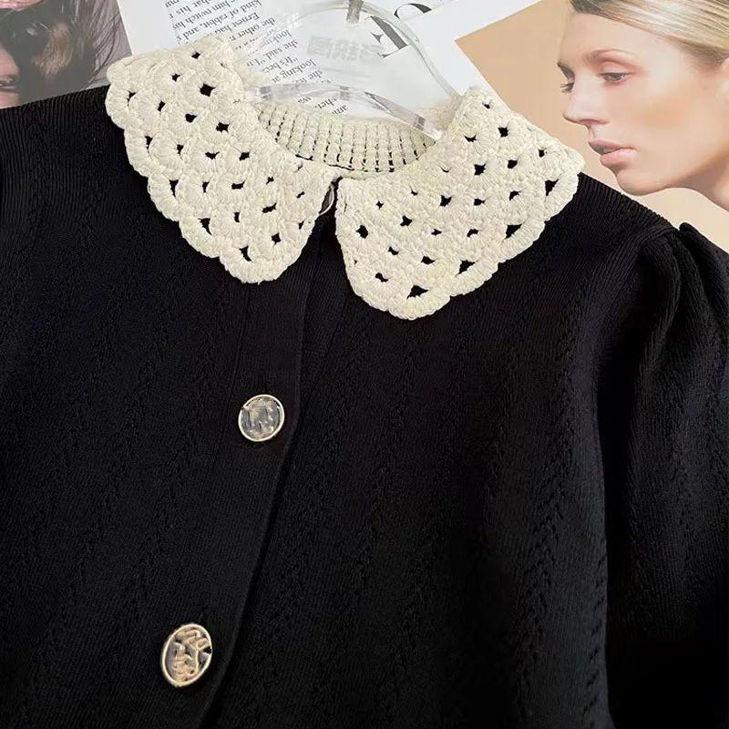 

European And American High-End Knitted Dress, Women'S Summer New Style, Elegant Lapel Hollow Slit Dress