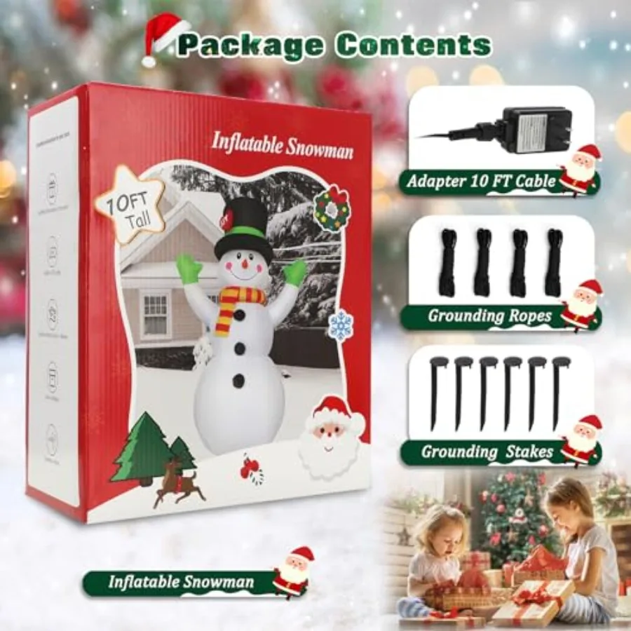 10 FT Christmas Inflatables Snowman Outdoor Yard Decorations, Giant Blow Up Snowman, Built-in Bright LED Lights, Huge Xmas Blow - view 6