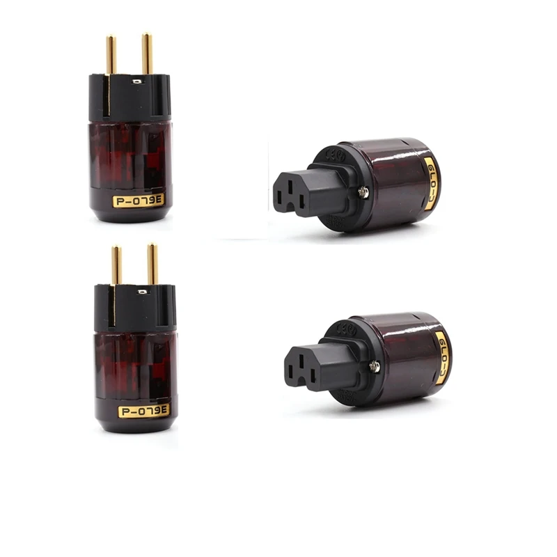 Hi End Pair P-079E+C079 24K Gold-Plated EU Power Plug Ac Audio Power Cord Plugs(2Pair)