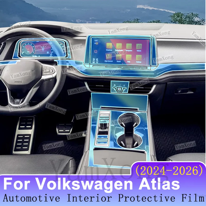 Car Interior Protective Film For Volkswagen Atlas 2024-2026 Anti-Scratch Cover Dashboard Center Console Screen Repair Sticker
