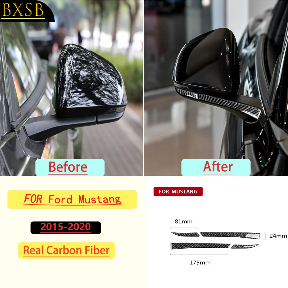 For Ford Mustang 2015-2020 Car Rearview Mirror Reflective Trim Real Soft Carbon Fiber Interior Accessories Decoration Stickers