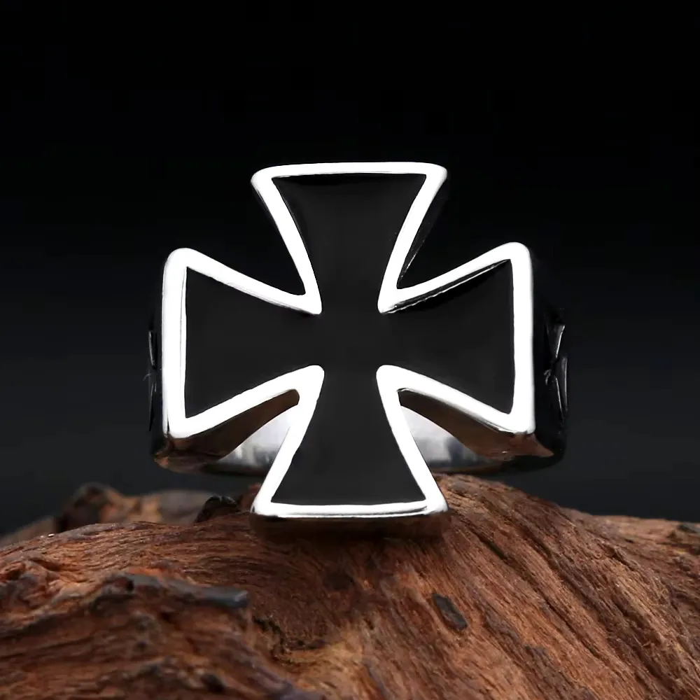 Gothic Punk Knights Templar Iron Cross Ring Stainless Steel Luck Talisman For Male Female Biker Fans Exclusive Fashion Jewelry