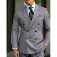 man 2 piece outfit set Pointed collar high-quality slim jackets men's suit with peak lapel for wedding Summer beach 2