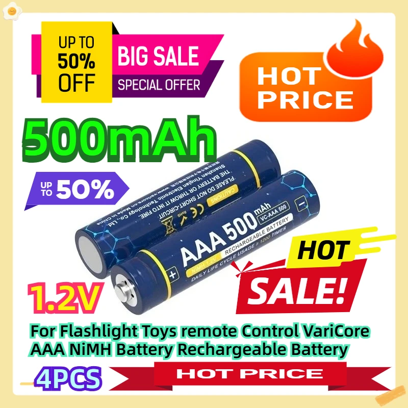 

For Flashlight Toys remote Control VariCore AAA NiMH Battery Rechargeable Battery 1.2V 500mAh 4pcs