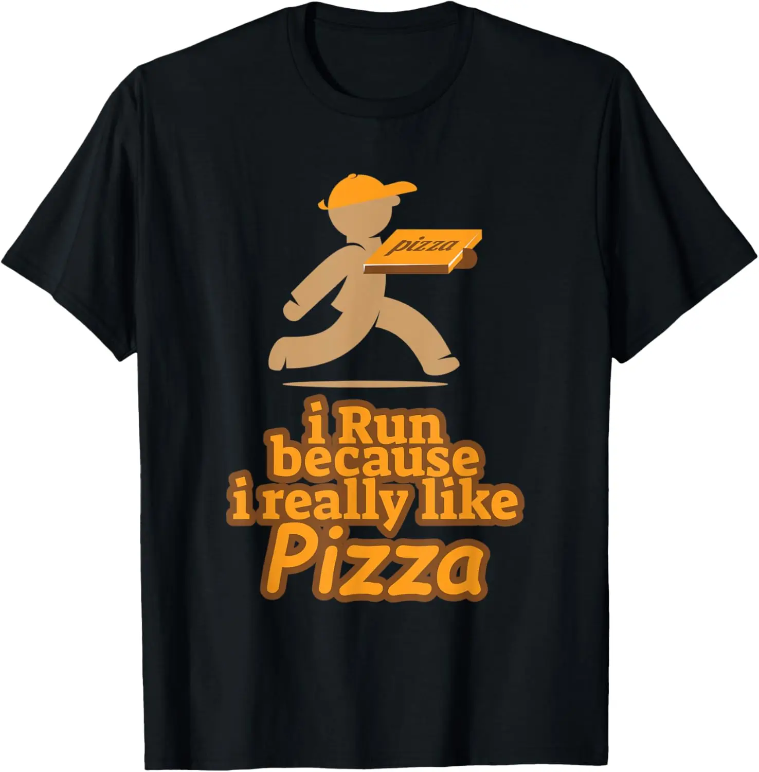 

I Run Because I Like Pizza Runner Funny Graphic Tee Casual Cotton T-Shirt for Men