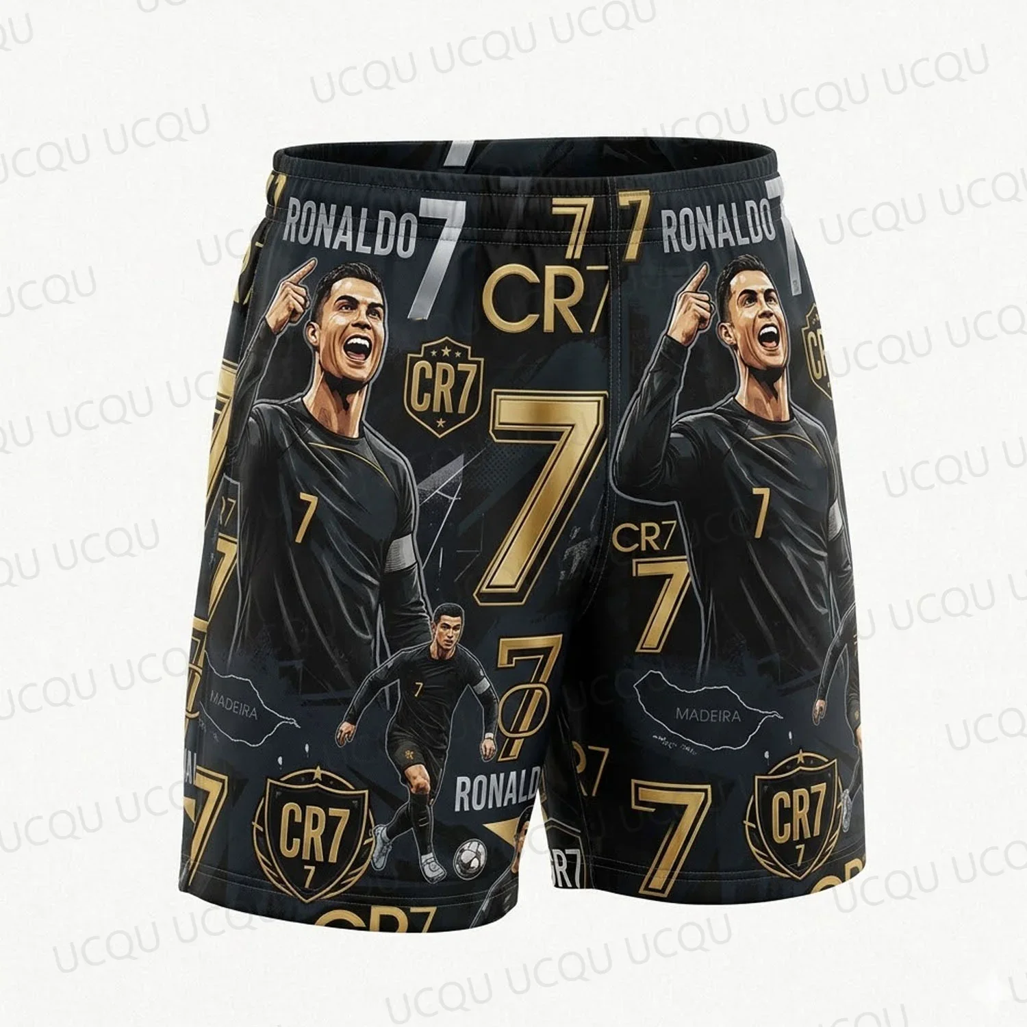 Men 2026 Summer AI C Ronaldo Oversized Beach Shorts Soccer Fan Casual Sports Five-point Swim Trunks