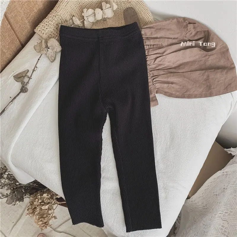 2025 Spring Autumn New 0-7 Years Girls Thermal Knit Pants Baby Kids Trendy Korean Style Soft Stretch Solid Color Long Leggings