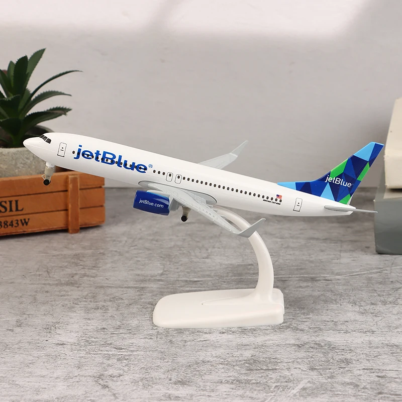 Avion en alliage métallique, 20cm, modèle USA Air JET BLUE JetBlue Airlines Boeing 737 B737, avec train d'atterrissage, lavable, moulé sous pression