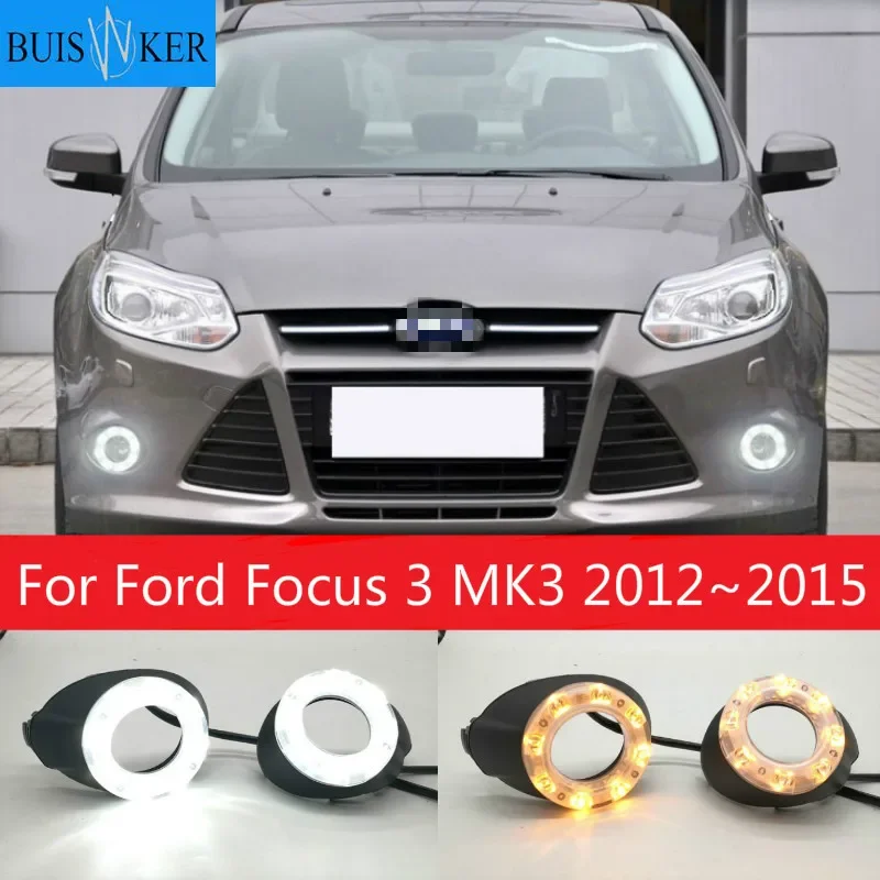 

For Ford Focus 3 MK3 2012~2015 Daytime Running Light for Focus DRL LED Fog Lamp Cover With Yellow Turning Signal Functions
