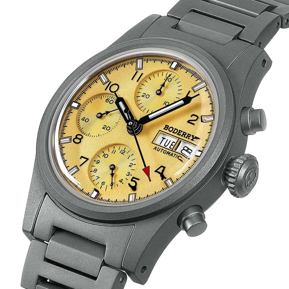 Boderry Chronograph Watch LANDMASTER Titanium Automatic Mechanical Field Watches Outdoor Sport Waterproof Dive Wristwatch Men