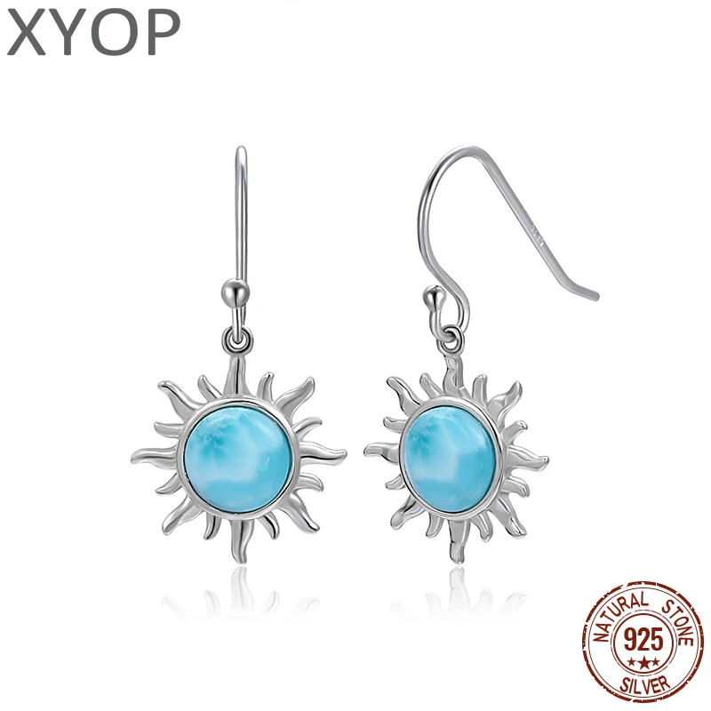 XYOP Natural Larimar Blue Sun Art Ear Hook Burning Christmas, Warm For Love, Warm Winter Praise