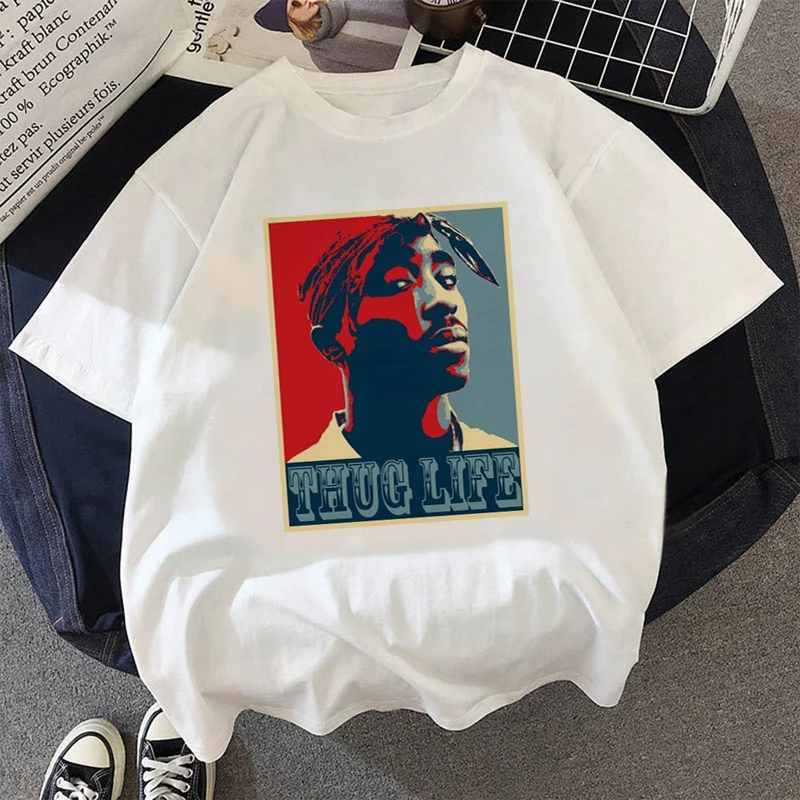 Tupac-T-shirt décontracté pour hommes, streetwear, grunge, grande taille, kawaii, harajuku