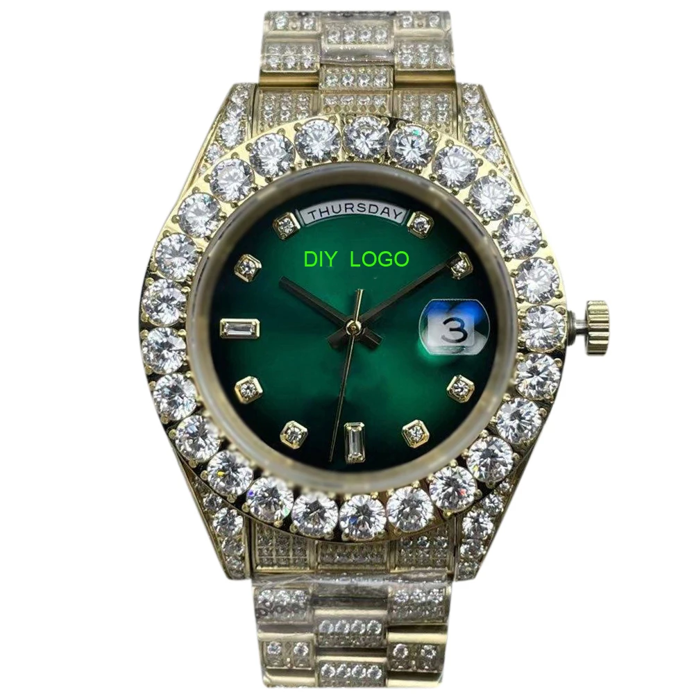 DIY Custom Logo 41mm Sophisticated Diamond Watch – Perfect for Business or Casual Wear, Ideal Gifts for Men