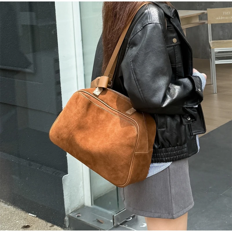 

Сумка на плечо из матовой воловьей кожи в стиле ретро, нишевая замшевая женская сумка большой вместимости, высококачественная сумка для подмышек из натуральной кожи, женская сумка