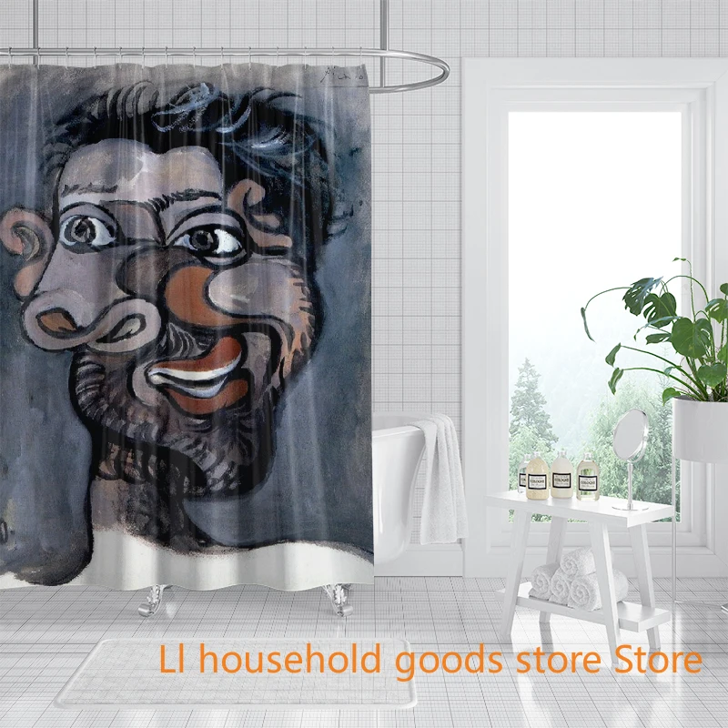 

Sketch-Style Bathroom Curtain Abstract Human Art with Van Gogh Scandinavian Influence
